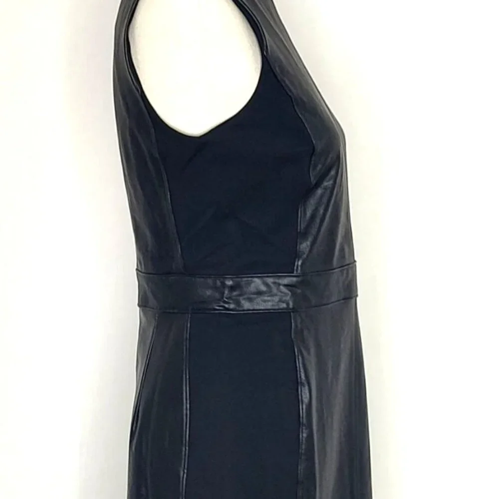 SPANX Dress Black Leather Like Combo Fitted M Delux Sheath Sleeveless 2039 - Picture 11 of 16